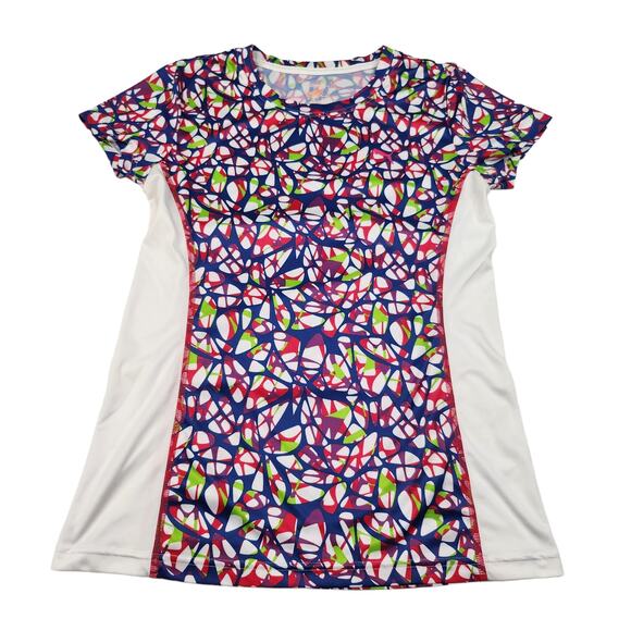 Puma Shirt Womens XS White Multicolor Fitted Workout Gym Yoga Slimming Stretchy - Picture 2 of 12